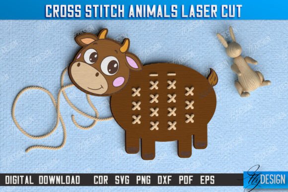 Cross Stitch Cow Montessori Lacing – A Creative Educational Tool for Laser Cutting