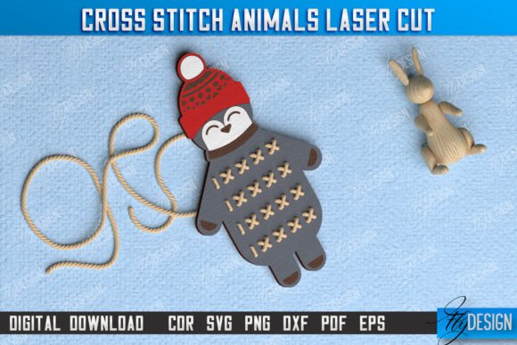 Cross Stitch Penguin Montessori Lacing and Cross Stitch Animals Montessori Lacing: A Creative Educational Toy for CNC and Laser Cutting
