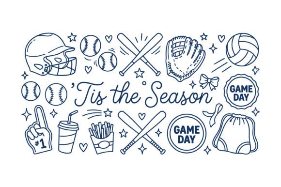 Tis the Season Baseball Game Day Doodle: A Festive Design for Baseball Enthusiasts