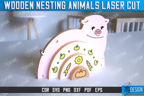 Wooden Nesting Pig Rainbow CNC File: A Creative Resource for Laser Cutting Projects